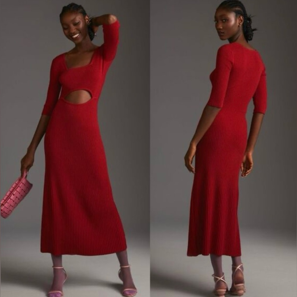 Favorite Daughter The Crush Ribbed Knit Cotton Cashmere Cutout Midi Dress
